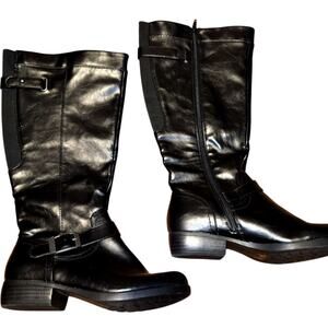 Yuu 7W Women's Black Riding Boots Memory Foam Shoe 7 W Wide Zipper Buckle